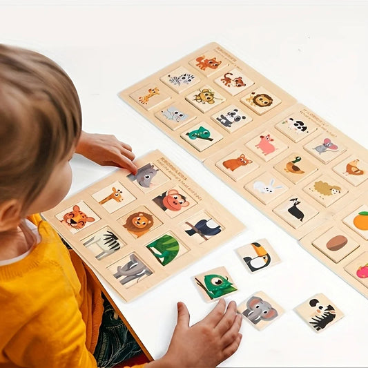 Montessori Wooden Matching Puzzle | Animal & Fruit Learning Game