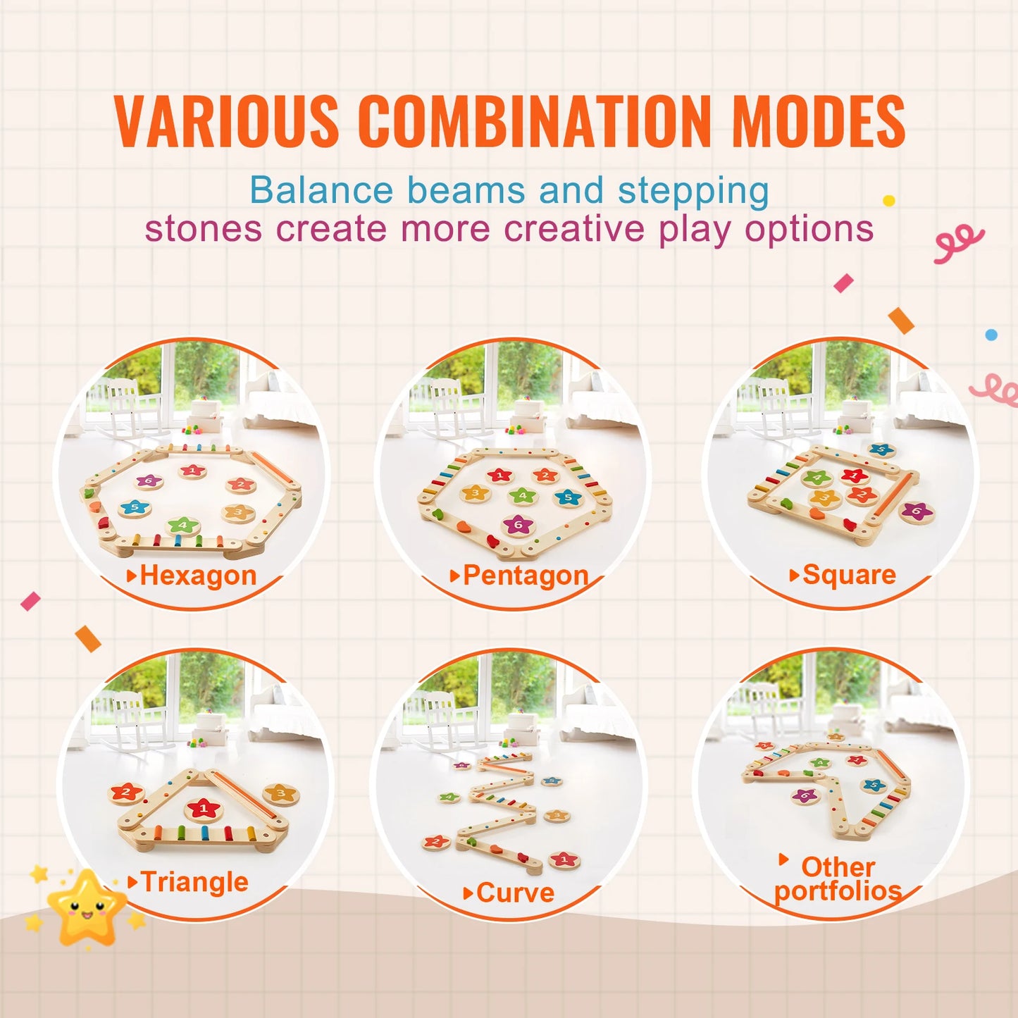 Montessori Wooden Balance Beam & Stepping Stones Set