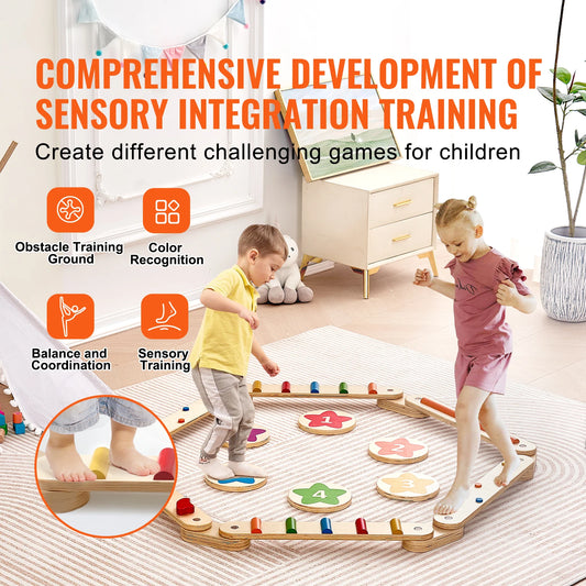 Montessori Wooden Balance Beam & Stepping Stones Set