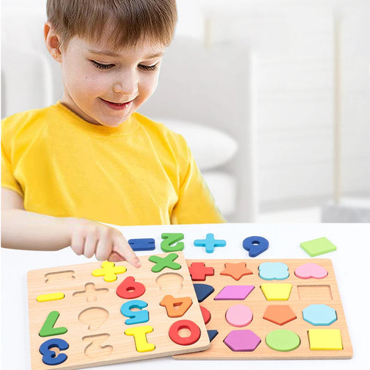 Montessori Wooden Alphabet, Numbers & Shapes Puzzle