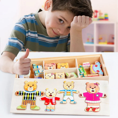 Montessori Wooden Bear Dress-Up Matching Game