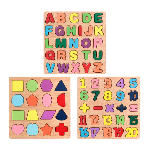 Montessori Wooden Alphabet, Numbers & Shapes Puzzle