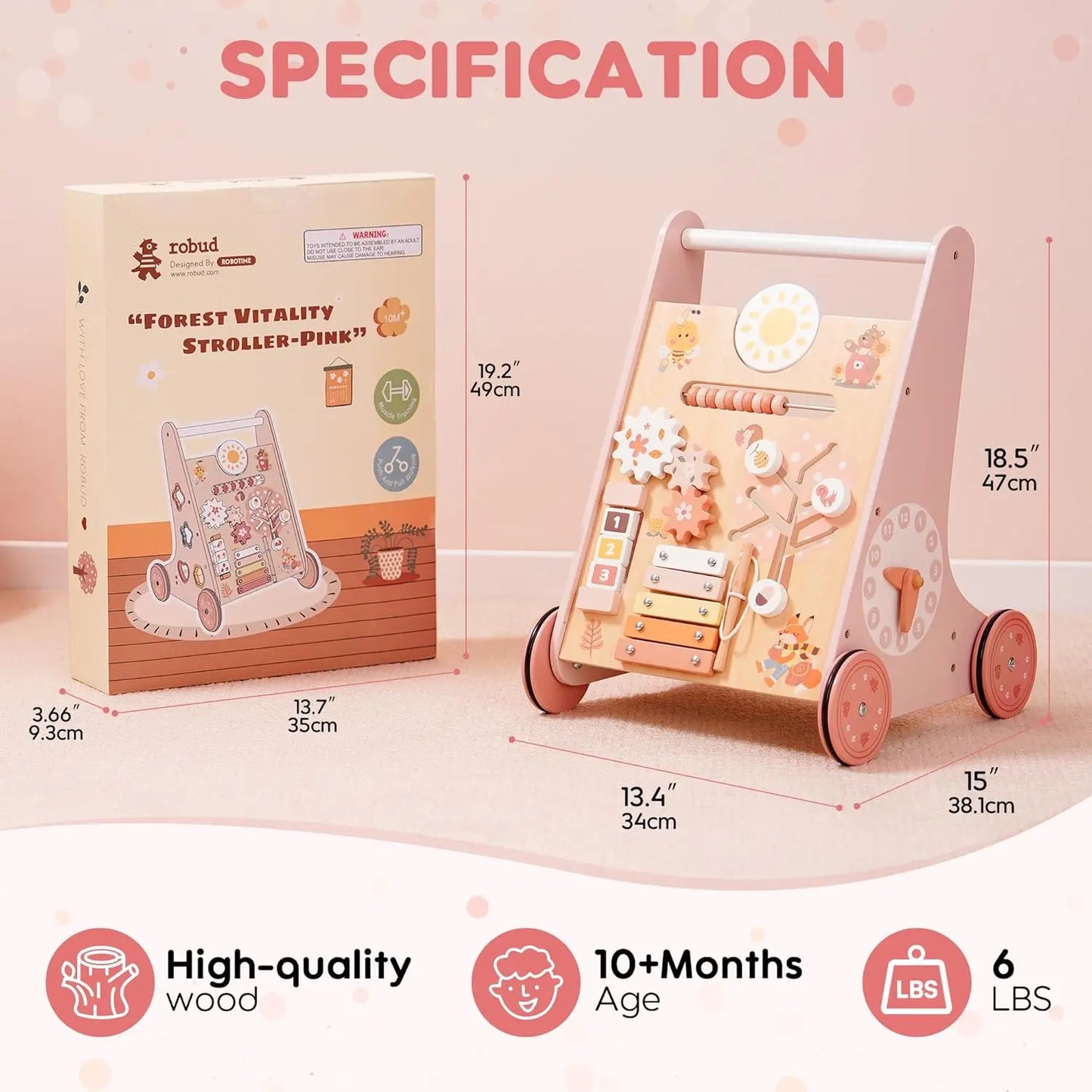 Montessori Wooden Baby Activity Walker