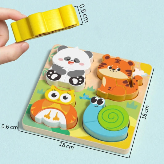 Montessori Wooden Chunky Puzzle – Toddler Hand Grip Animal & Vehicle Puzzle