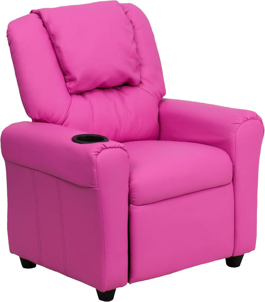 Hot Pink Kids Recliner With Cup Holder Compact Design