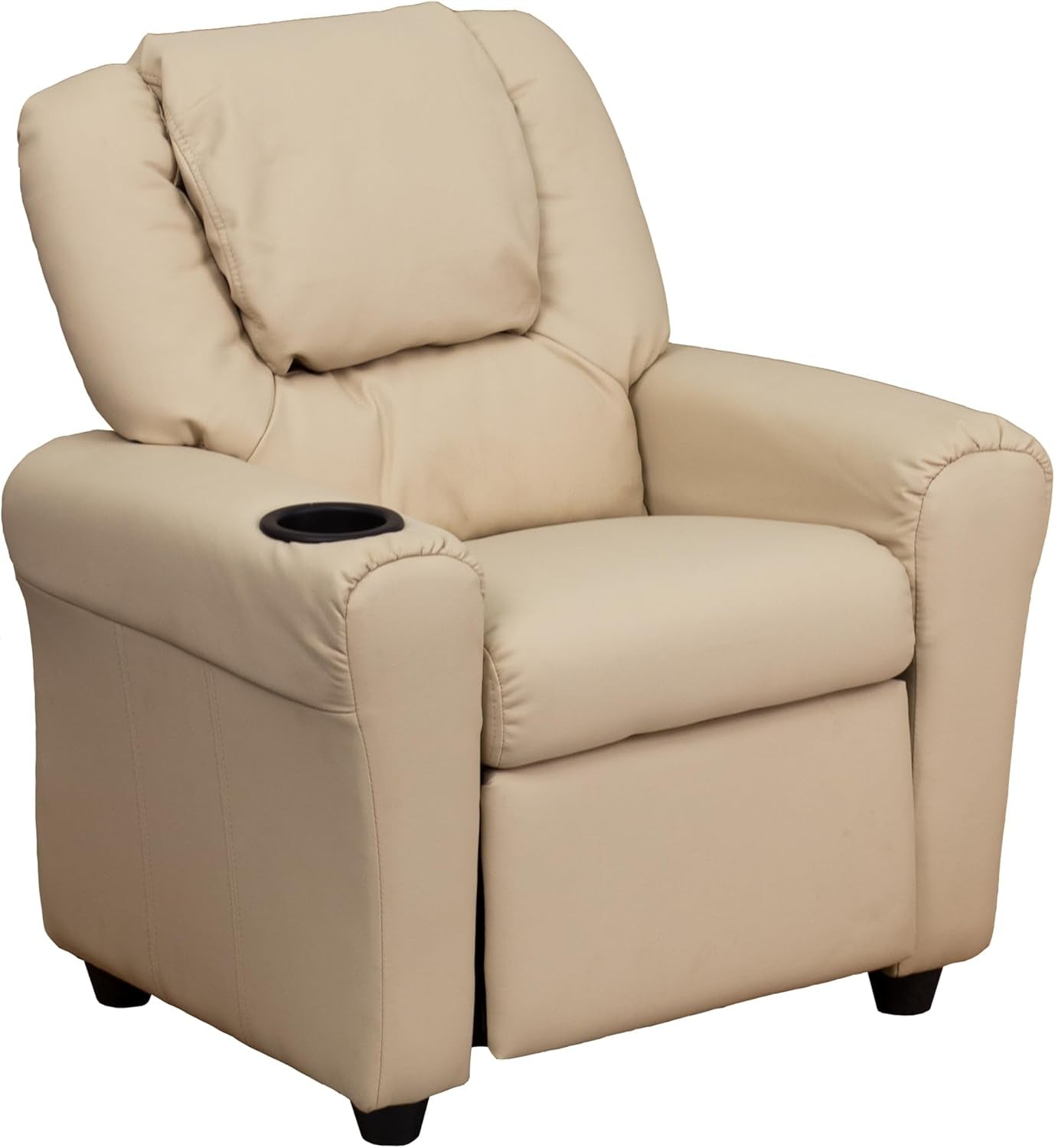 Beige Kids Recliner With Cup Holder For Cozy Seating