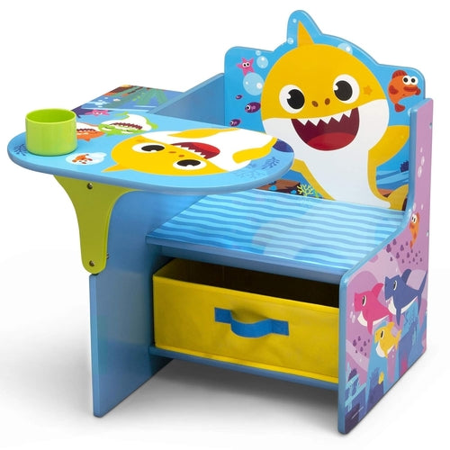 Baby Shark Kids Desk Chair With Storage Bin For Learning