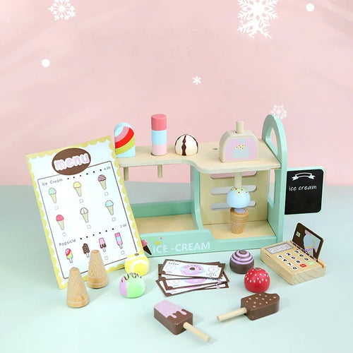 Wooden Ice Cream Shop Play Set – Montessori Pretend Play Toy for Kids