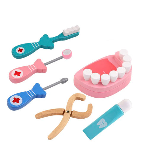 Kids Wooden Dentist Play Set – Pretend Dental Kit