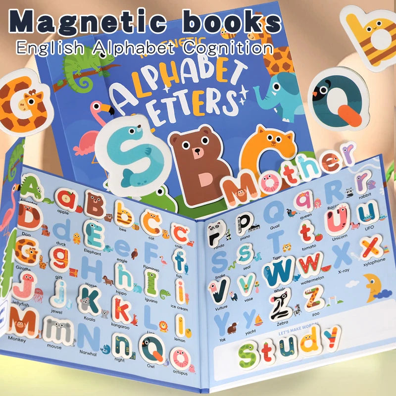 Montessori Busy Quiet Book English Magnetic Letters Card Pairing