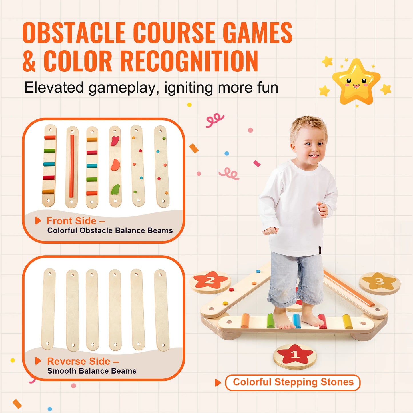 Montessori Wooden Balance Beam & Stepping Stones Set