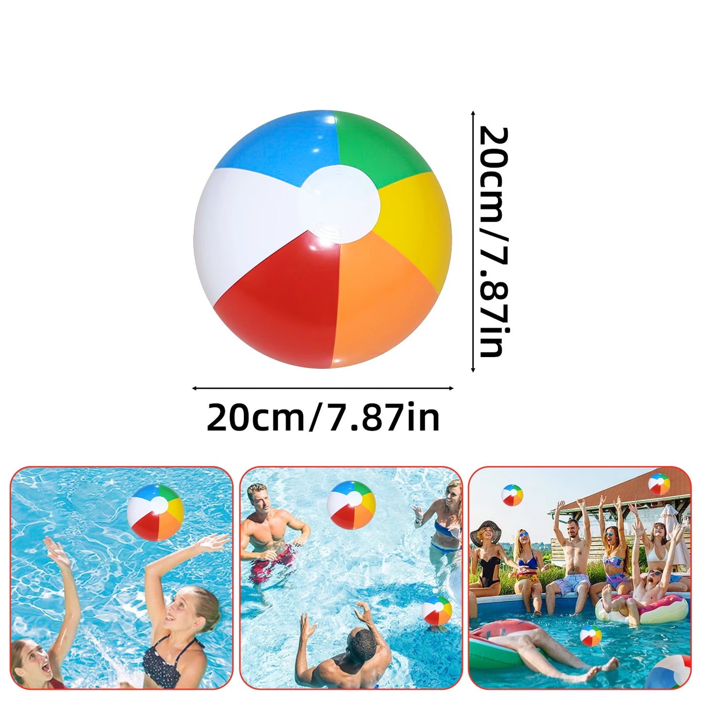 3Pcs Inflatable Beach Ball Summer Outdoor Swimming Pool Colorful