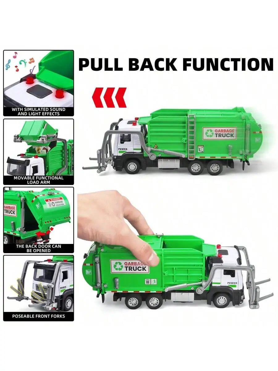 Realistic Garbage Truck Toy Set with Trash Can & STEM Learning Cards |