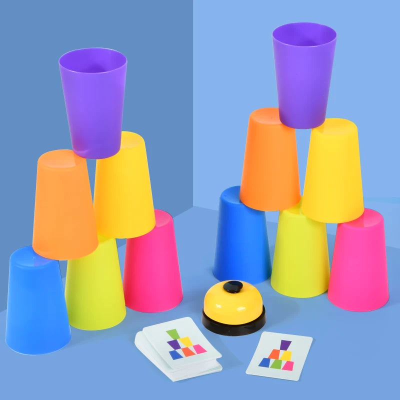 Montessori Toys Stack Cup Game With Card  Kid Educational