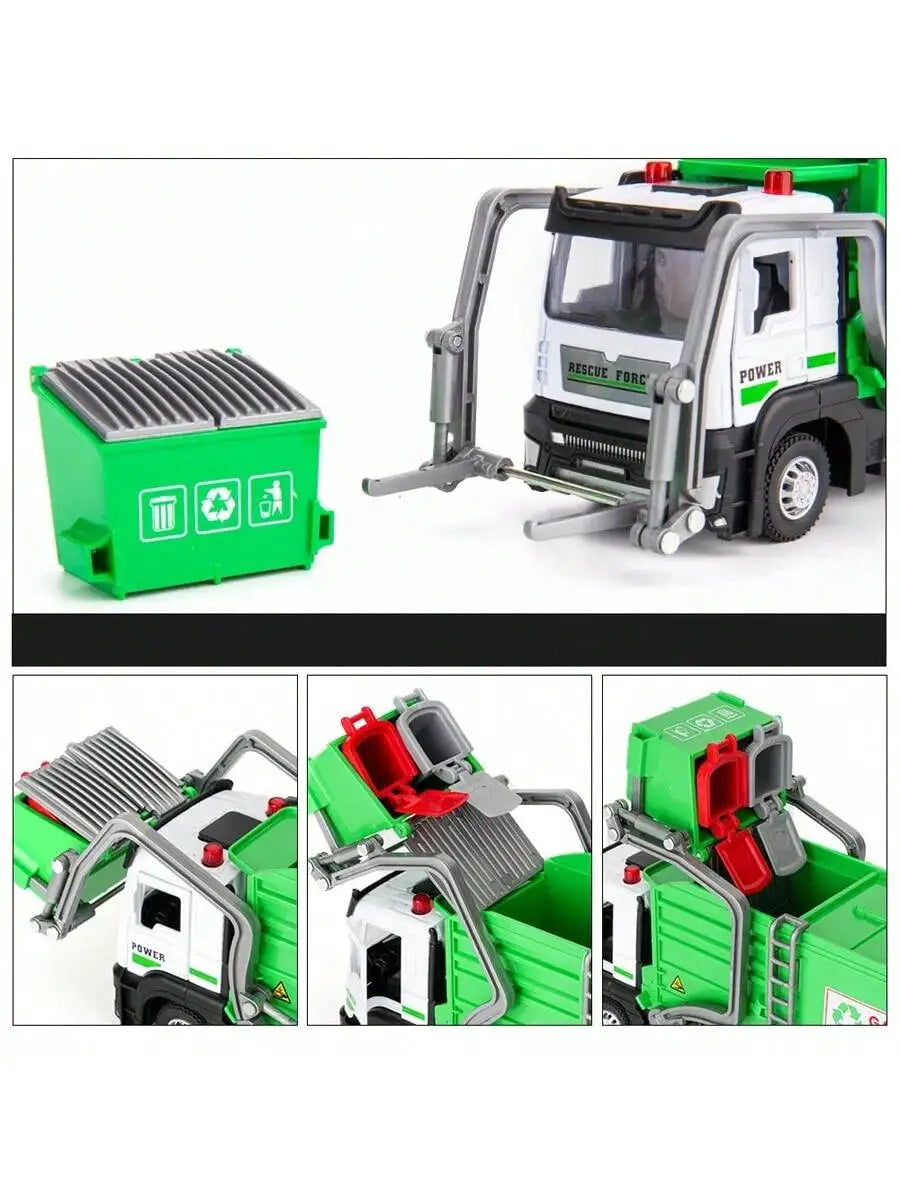 Realistic Garbage Truck Toy Set with Trash Can & STEM Learning Cards |