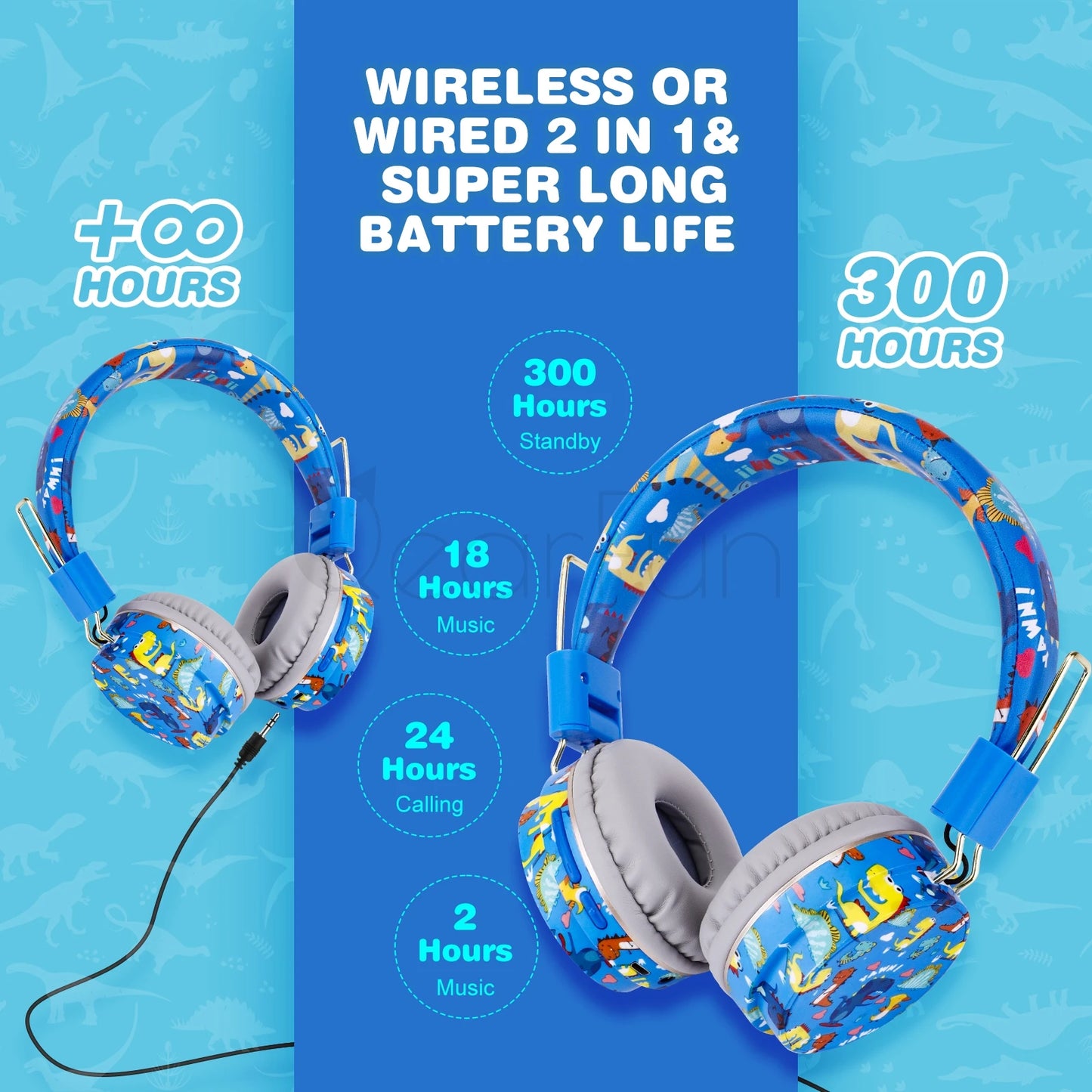 Dinosaur Kids Headphones Wirless Bluetooth Headset Stereo Music