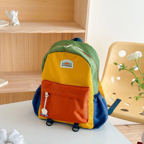 New Color Block Kids Backpack Lightweight Kindergarten School Bag for