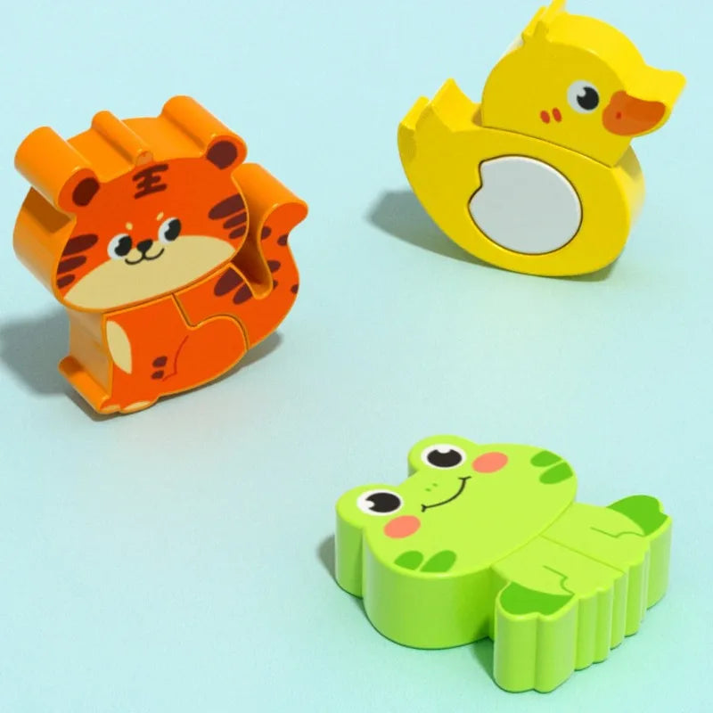 Montessori Wooden Chunky Puzzle – Toddler Hand Grip Animal & Vehicle Puzzle