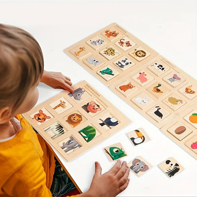 Montessori Wooden Matching Puzzle | Animal & Fruit Learning Game