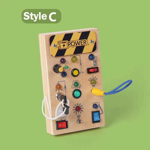 Montessori LED Busy Board – Wooden Switch & Light Sensory Activity Board for Toddlers