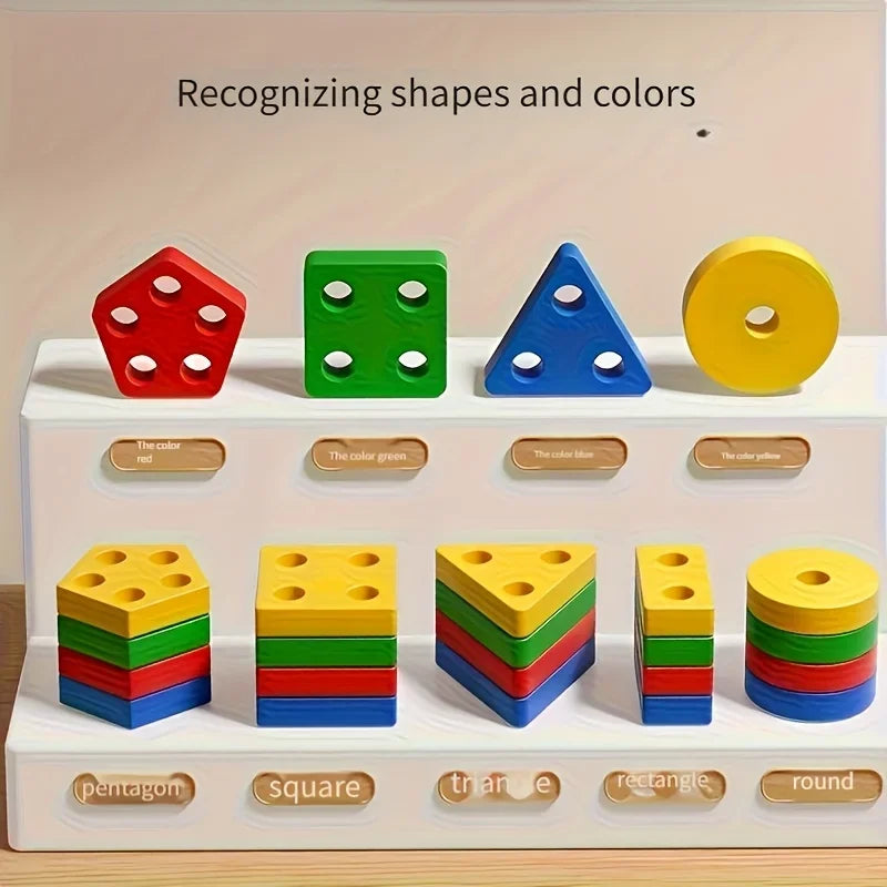 Montessori Wooden Shape & Color Sorting Puzzle | Educational Stacking Blocks
