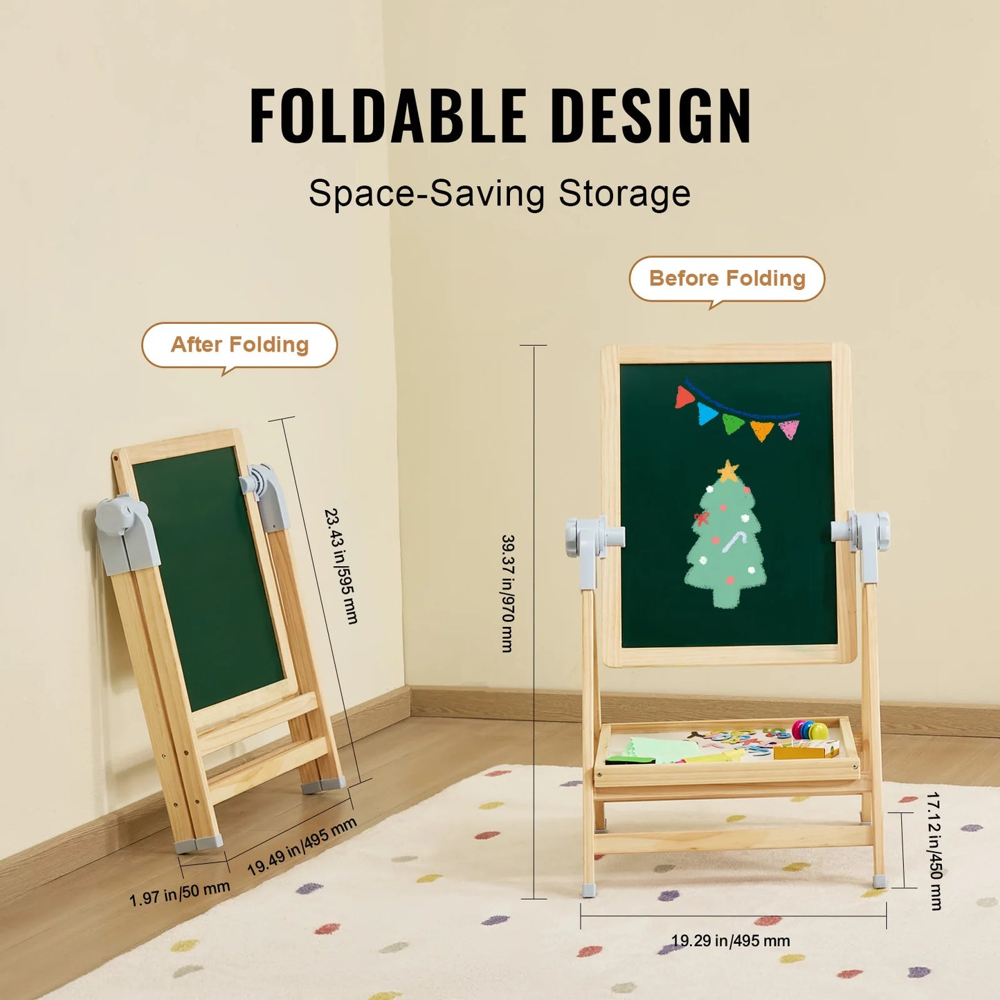 2-in-1 Wooden Art Easel & Magnetic Drawing Board for Kids