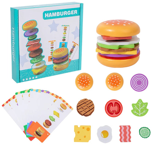 Montessori Wooden Hamburger Pretend Play Toy Educational Simulation