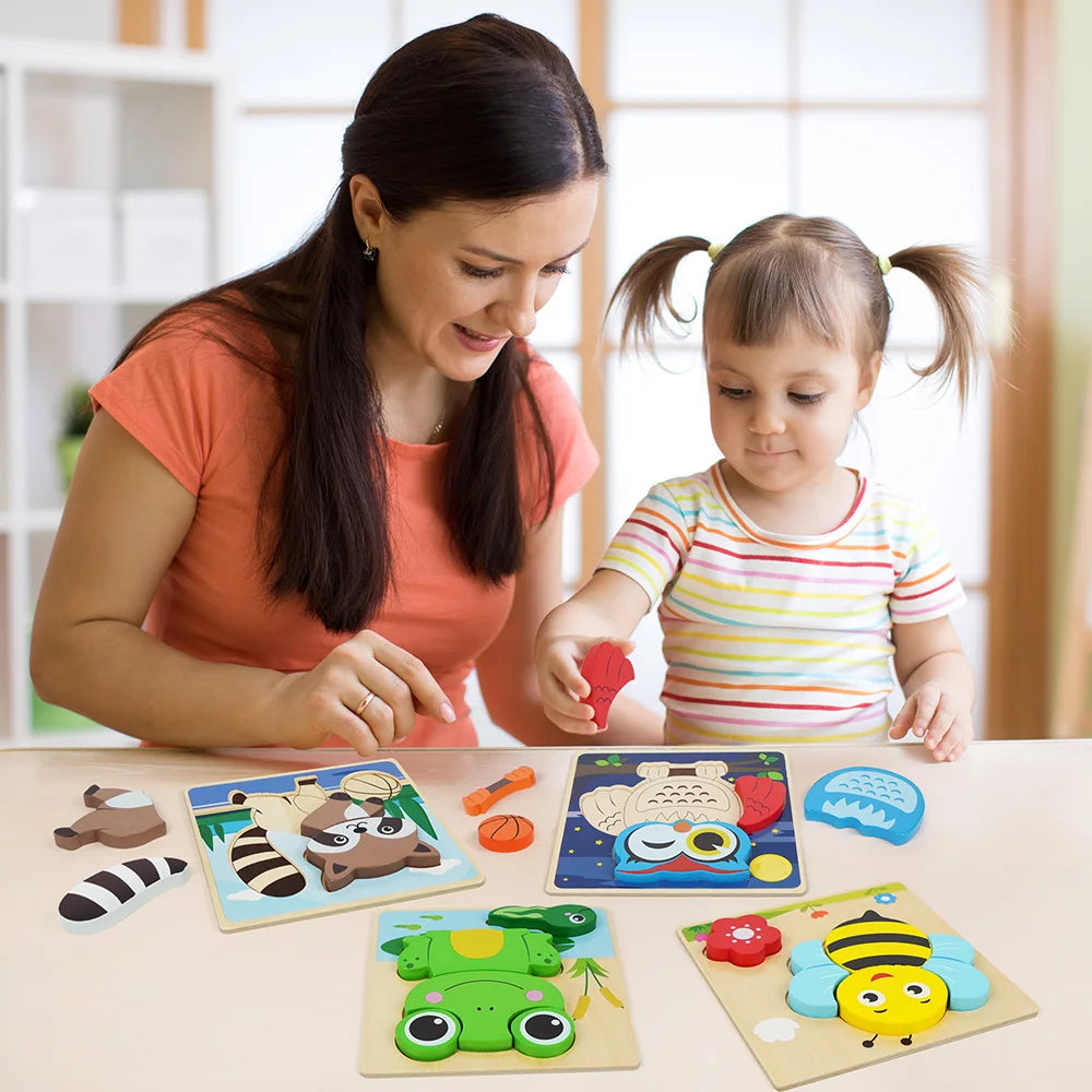 8-Pack Wooden Animal Puzzle Set | Educational Toy for Toddlers