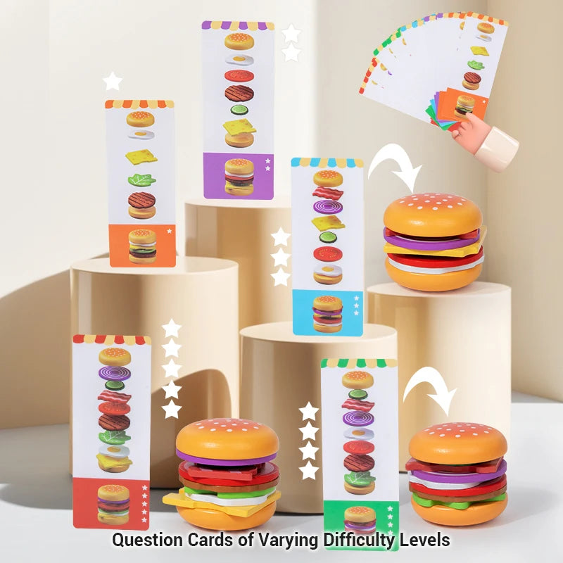 Montessori Wooden Hamburger Pretend Play Toy Educational Simulation