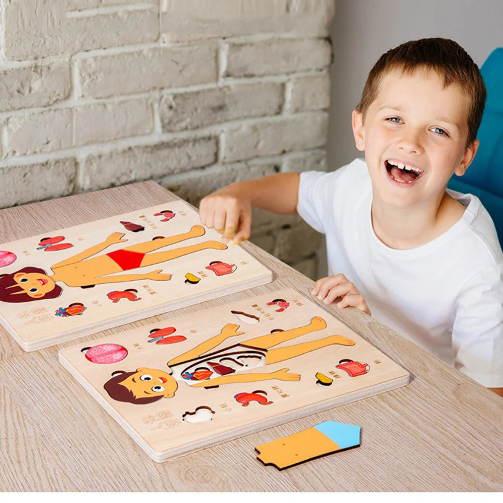 Montessori Puzzles Busy Board Human Body Teaching Learning Body Parts