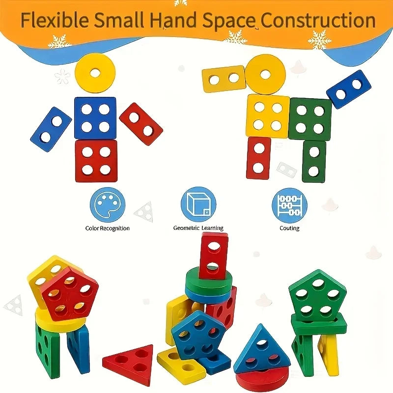 Montessori Wooden Shape & Color Sorting Puzzle | Educational Stacking Blocks