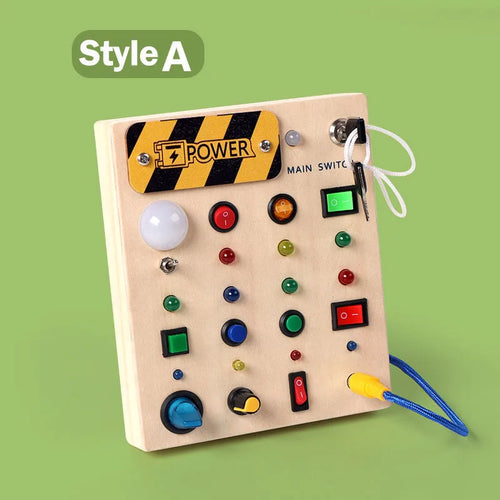 Montessori LED Busy Board – Wooden Switch & Light Sensory Activity Board for Toddlers