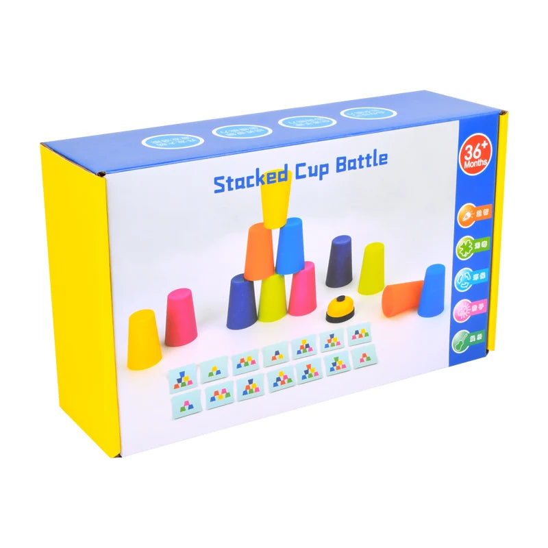 Montessori Toys Stack Cup Game With Card  Kid Educational