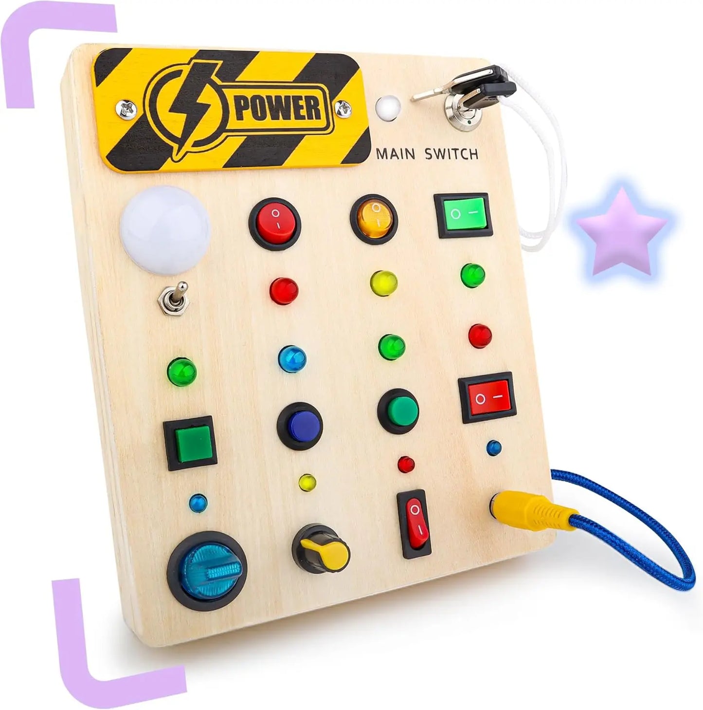 Montessori LED Busy Board – Wooden Switch & Light Sensory Activity Board for Toddlers