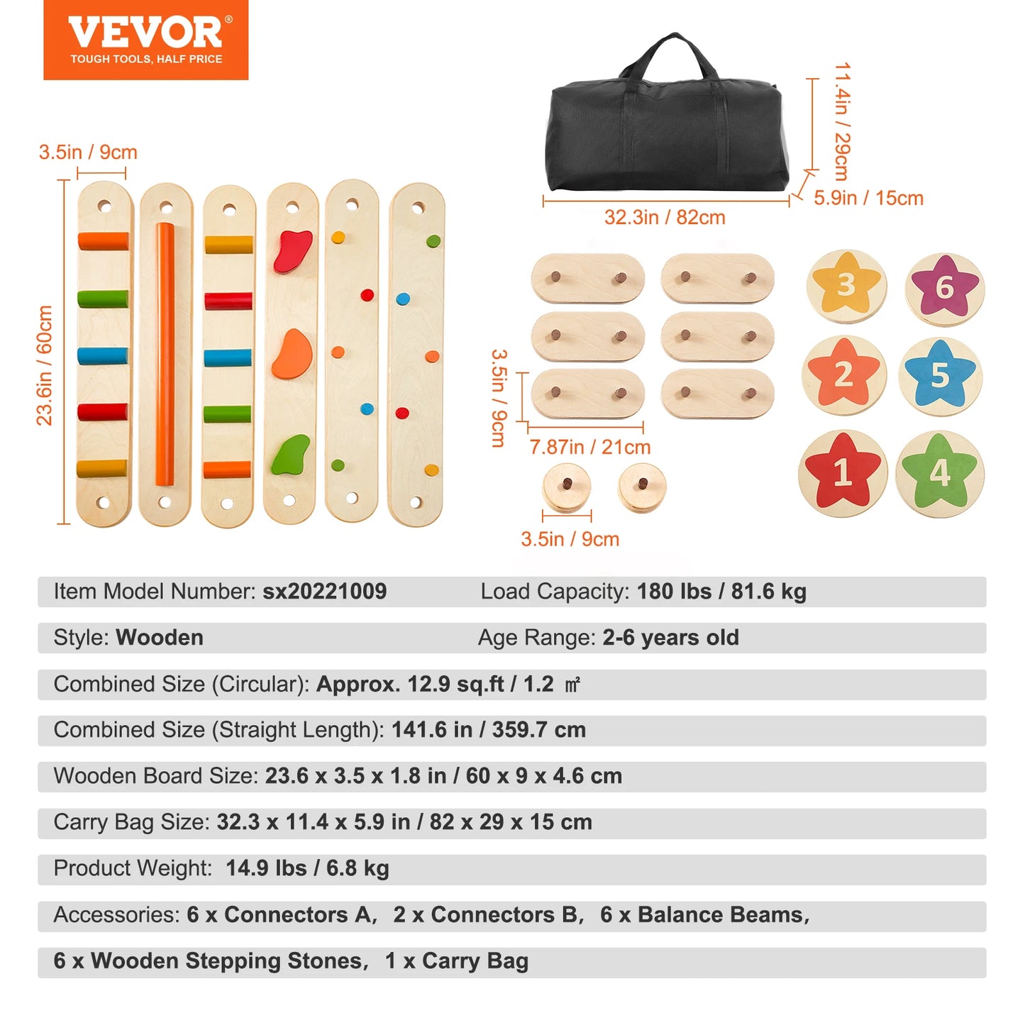 Montessori Wooden Balance Beam & Stepping Stones Set