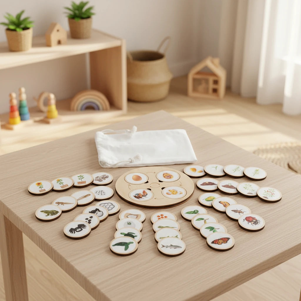 Montessori Life Cycle Learning Board | Wooden Science Matching Game