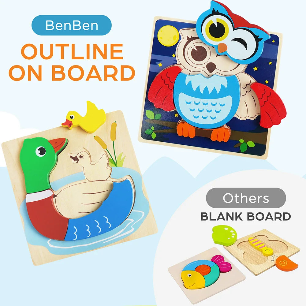 8-Pack Wooden Animal Puzzle Set | Educational Toy for Toddlers