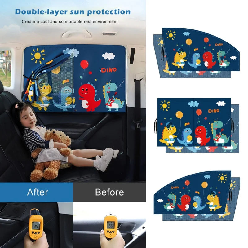 2 Layers Telescopic Car Window Shades for Kids with Magnetic Mosquito