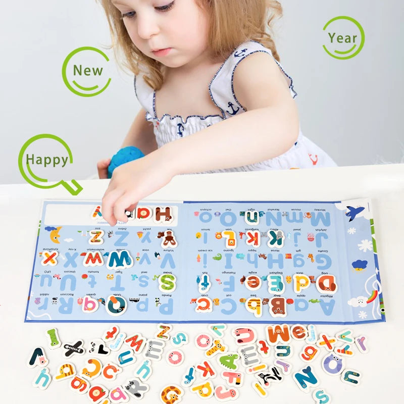Montessori Busy Quiet Book English Magnetic Letters Card Pairing