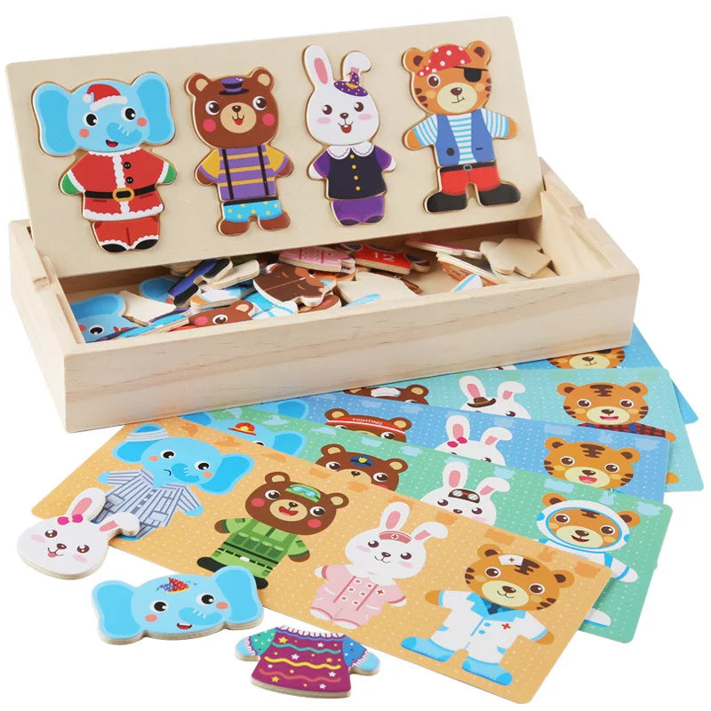 Montessori Wooden Bear Dress-Up Matching Game