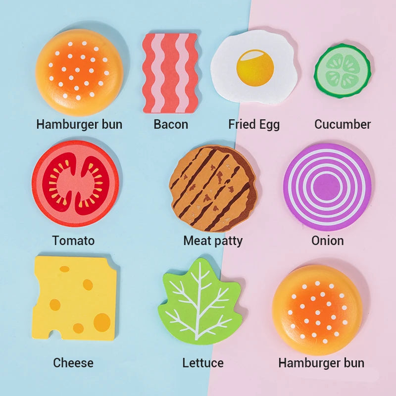 Montessori Wooden Hamburger Pretend Play Toy Educational Simulation