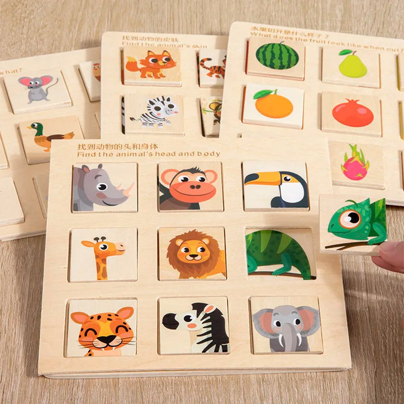 Montessori Wooden Matching Puzzle | Animal & Fruit Learning Game