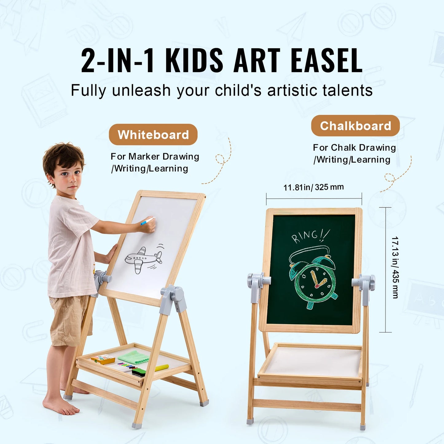 2-in-1 Wooden Art Easel & Magnetic Drawing Board for Kids