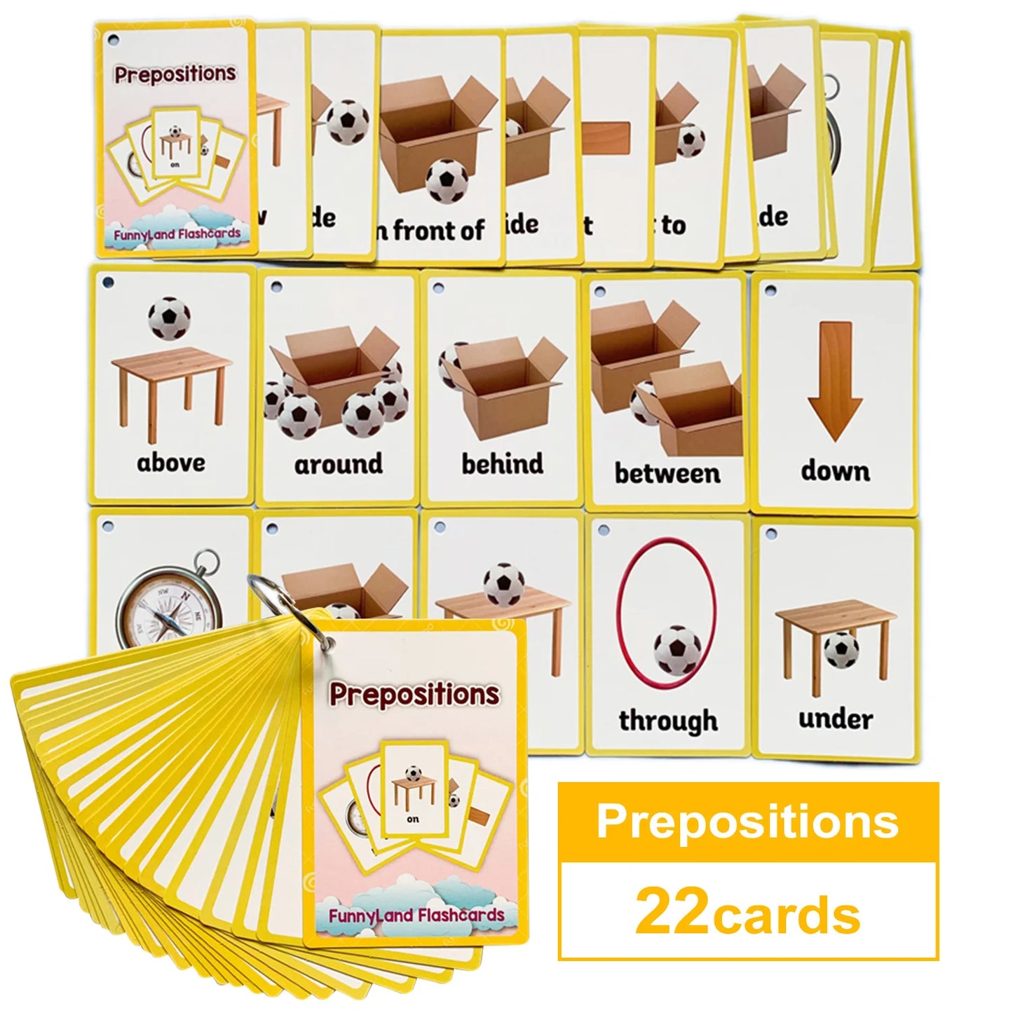 22Pcs English Prepositions Flashcards for Toddlers & Baby Spatial
