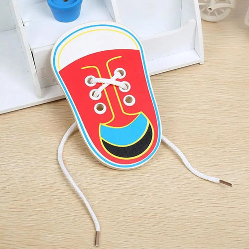 Practice Montessori Learning  Wooden Shoe Lace Educational Toys Tie