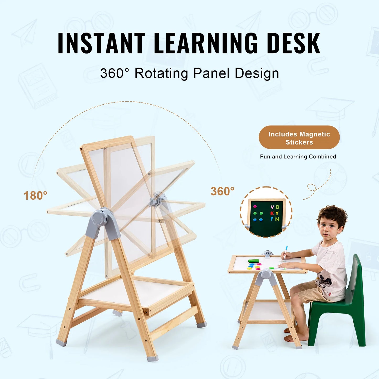 2-in-1 Wooden Art Easel & Magnetic Drawing Board for Kids