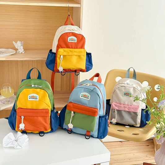 New Color Block Kids Backpack Lightweight Kindergarten School Bag for