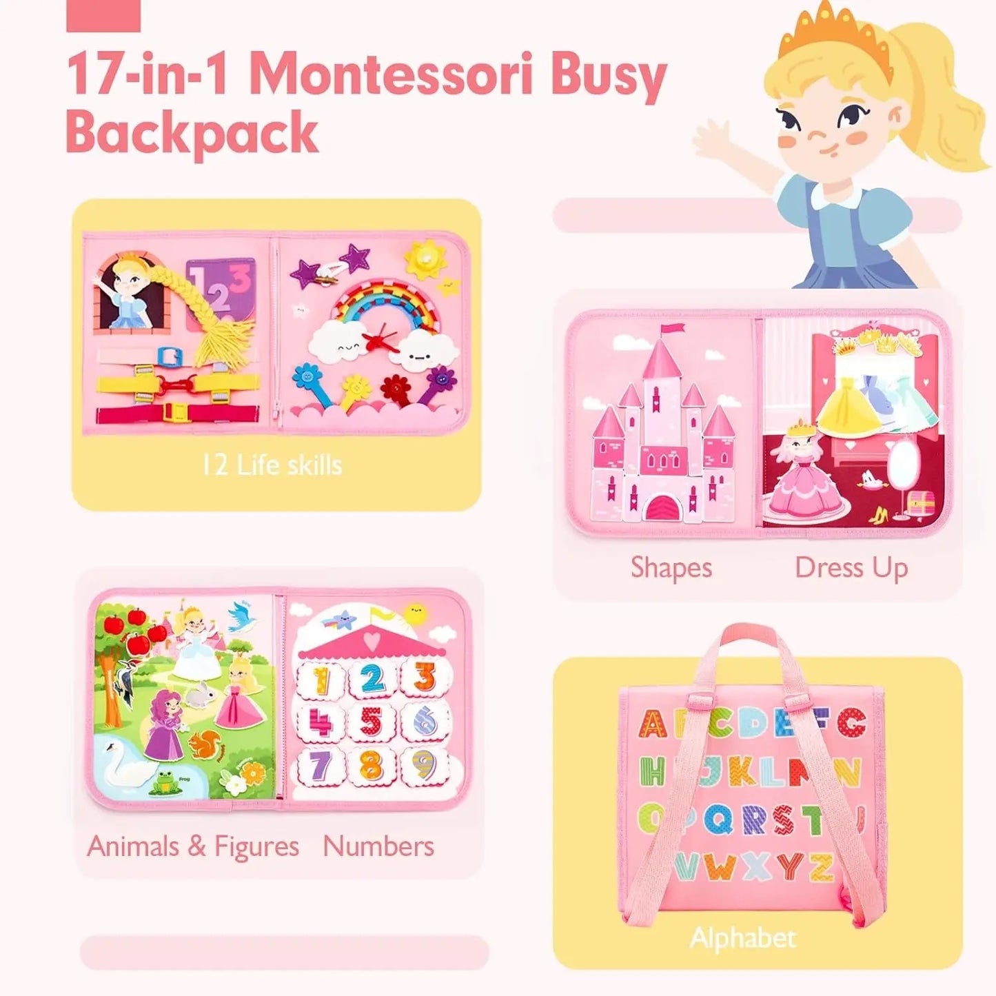 Toddler Montessori Busy Board Backpack | 18 Educational Activities
