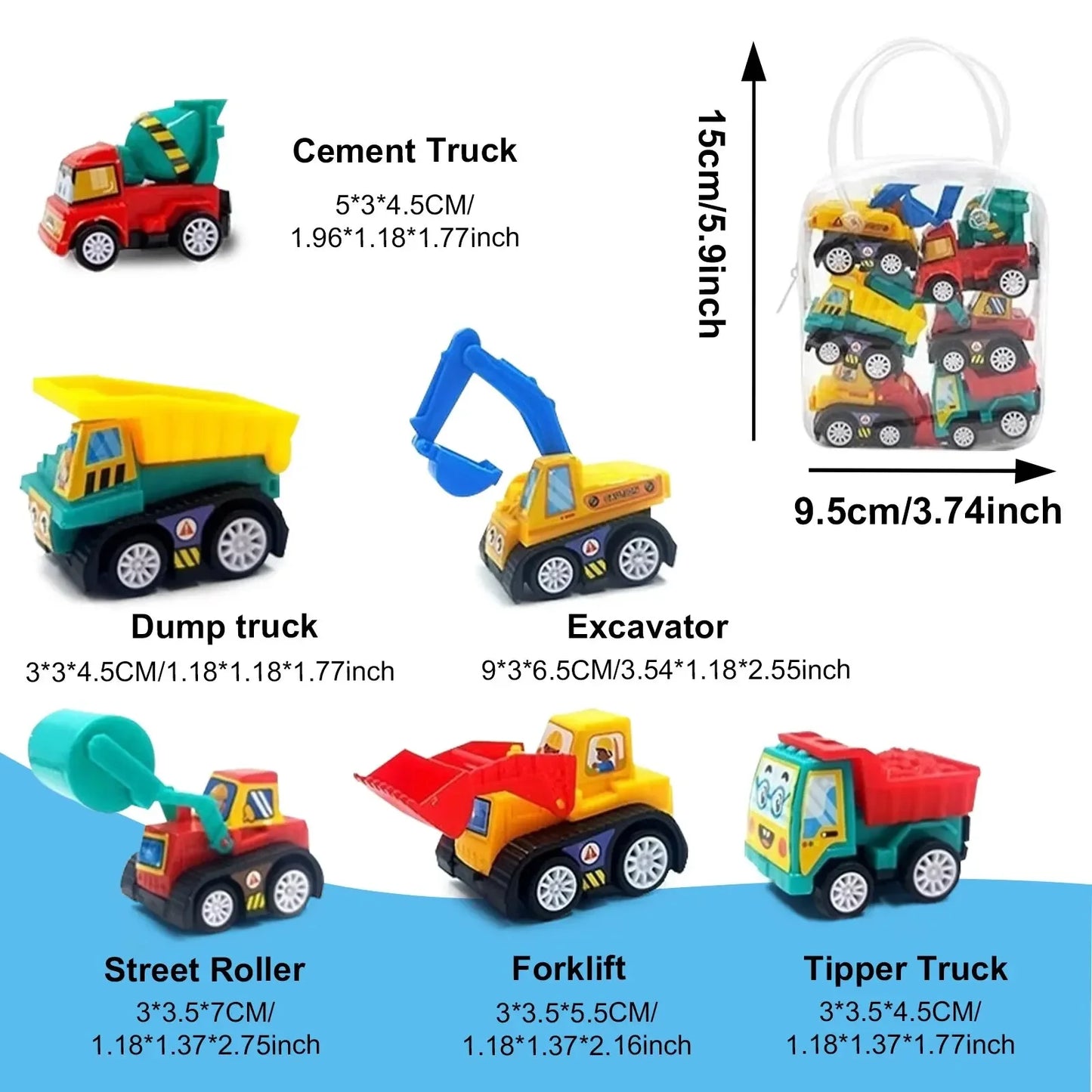 1 Bag 6 PCS Mini Inertial Pull Back Engineering Car Plastic Friction