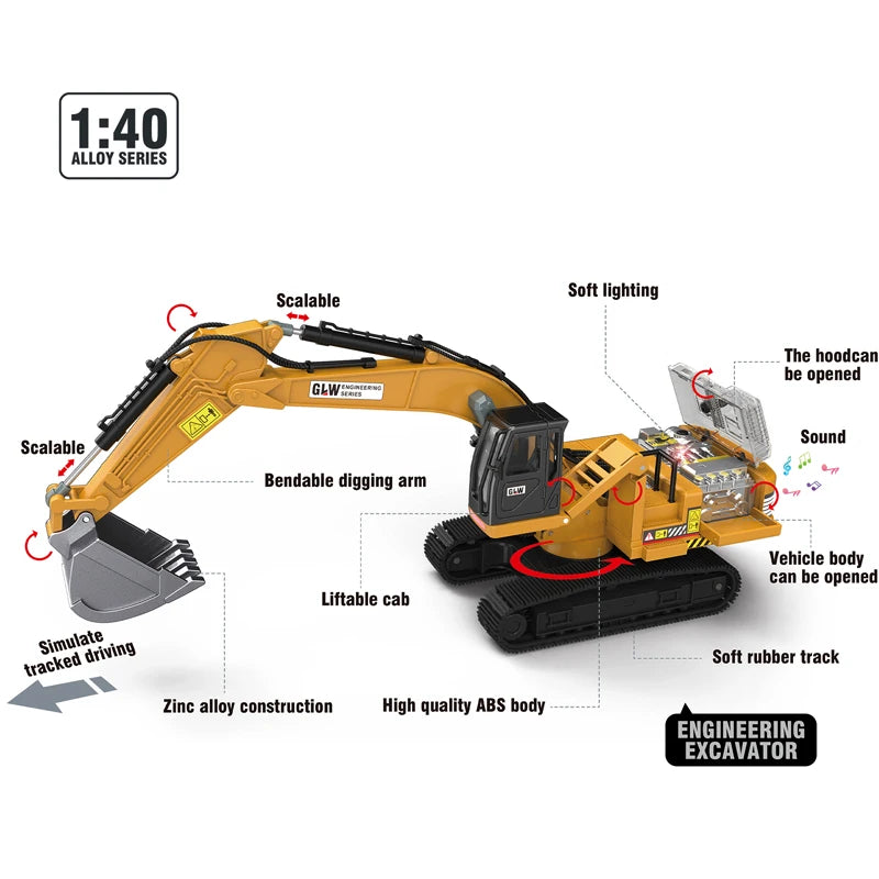 Excavator Classic Alloy+Plastic Diecast Toys Model Engineering Sound